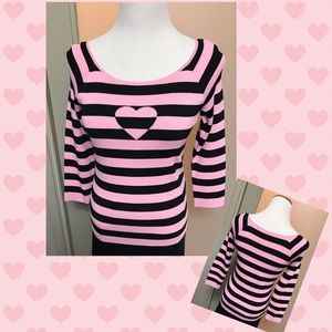 Cyrus Pink & Black Heart Knit Sweater Top